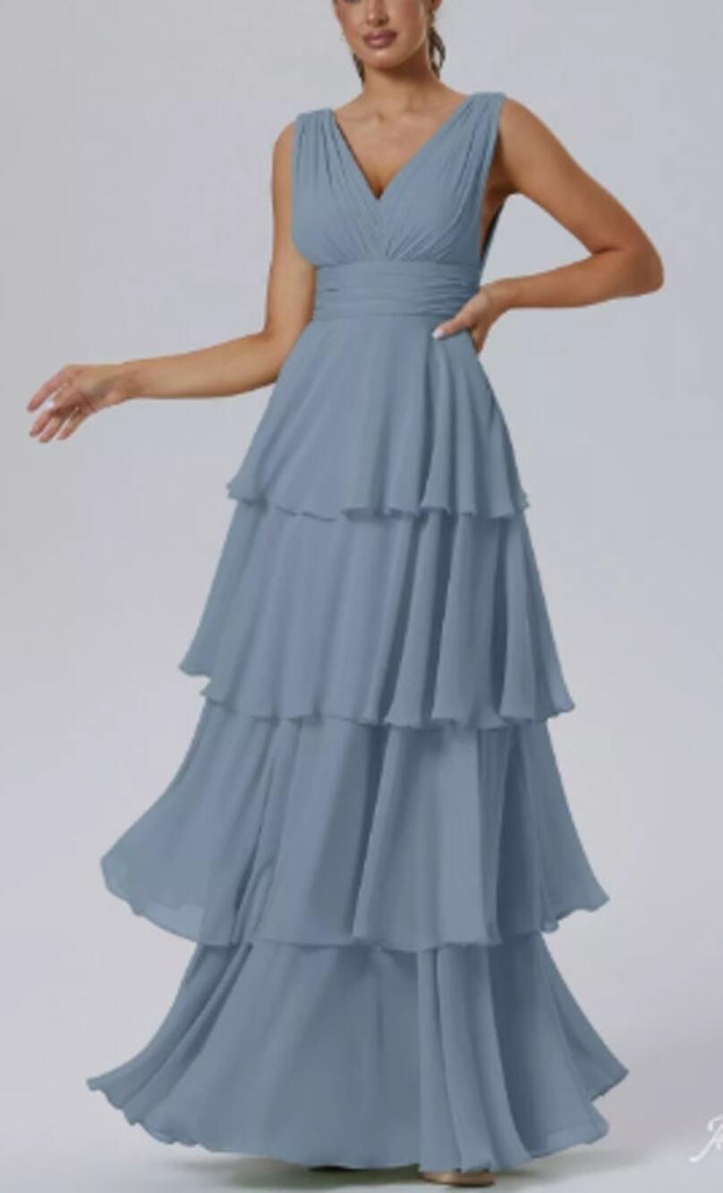 AW BRIDAL 4 S light dusty blue Anabel bridesmaid party formal maxi dress NEW b49